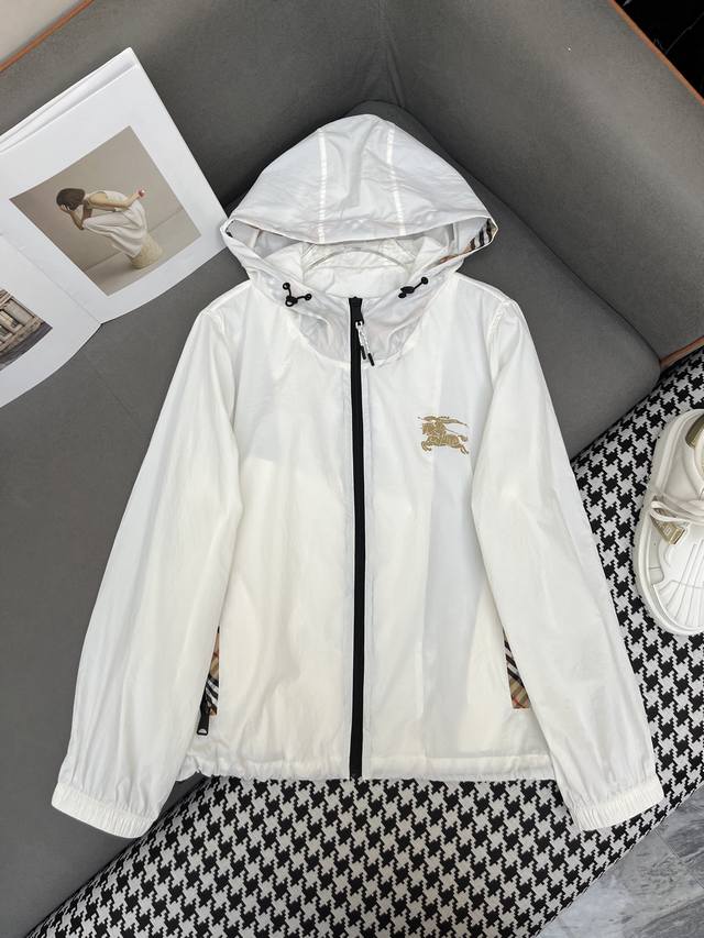 burberr* 25Ss New Hooded Sun Protection Clothing Plaid Stitching Design Patte