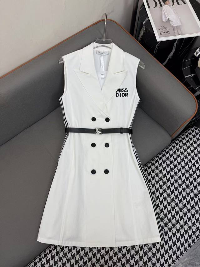dio* 25Ss New Double-Breasted Vest Dress With Side Letter Ribbon Stitching An