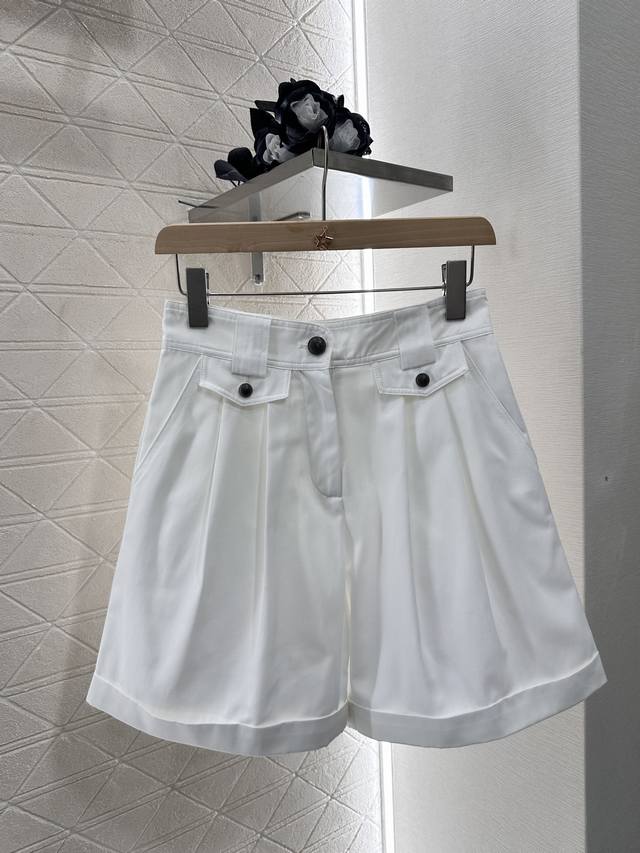 louisvuitto*2025 New Arrivals Flap Button Pleated Shorts Customized Yb Twill