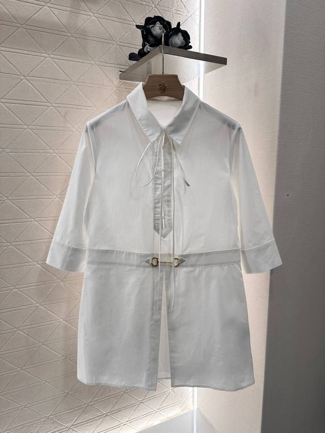 gucc*2025 New Arrivals Slit Tie Shirt Dress Customized Yb Twill Cotton Materi