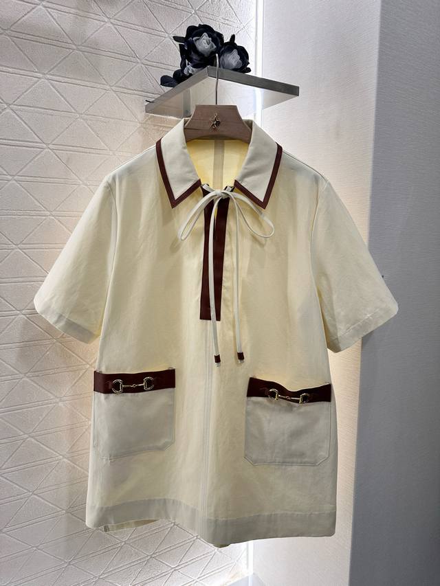 gucc*2025 New Arrivals Contrast Color Lace Dress Customized Yb Twill Cotton M