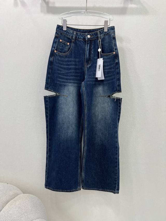 Margiela Mm6 25 New Summer Model Mm6 Margiela Denim Wide-Leg Trousers Continue T