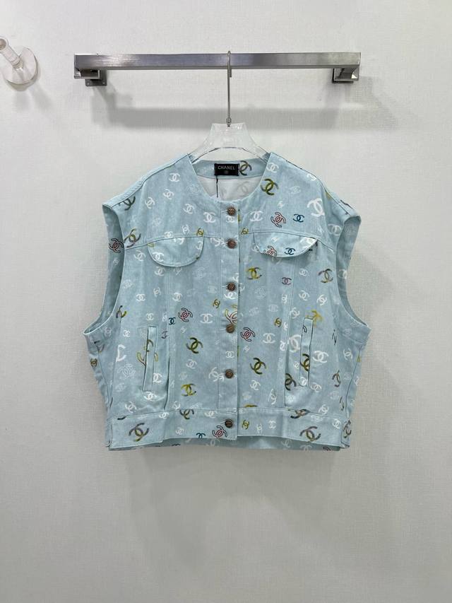 chan*L 25 New Double C Printed Jacquard Denim Short Jacket Retro Enzyme Washe