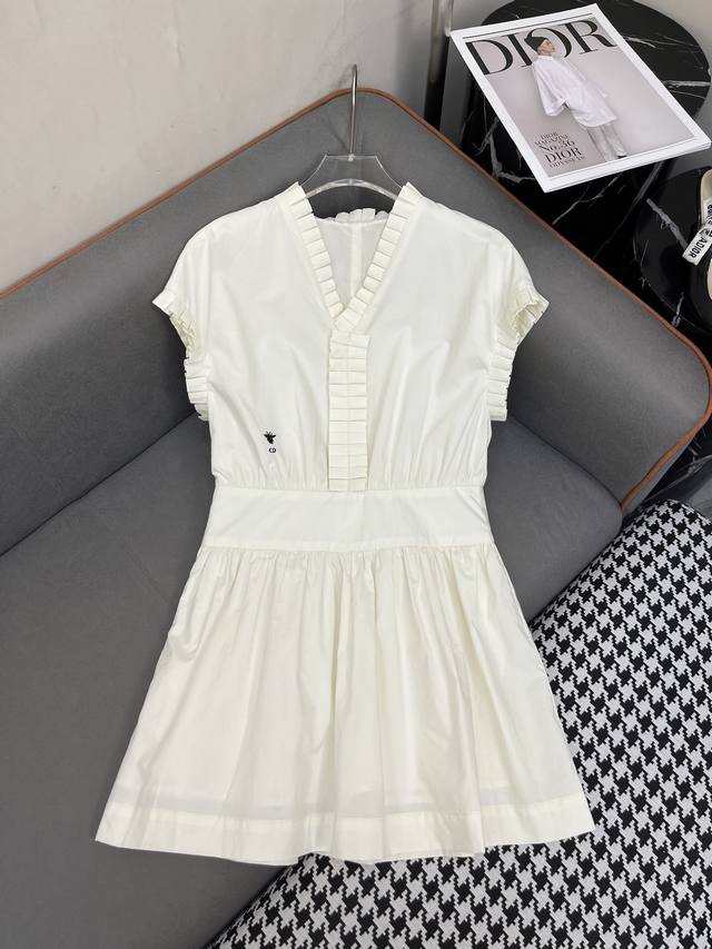 dio* 25Ss New V-Neck Dress With Pleated Collar And Cuffs High Quality Solid C