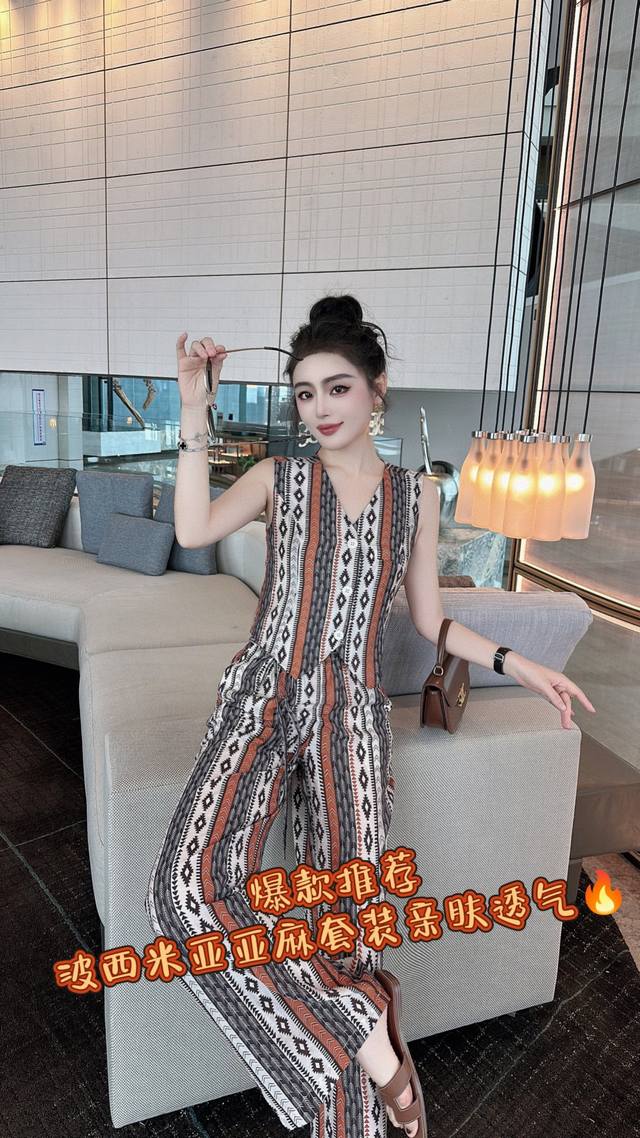 Dress Picture Color S~Xl4 Sizes~2025 New Fashion Print Bohemian Linen Fabric Lig