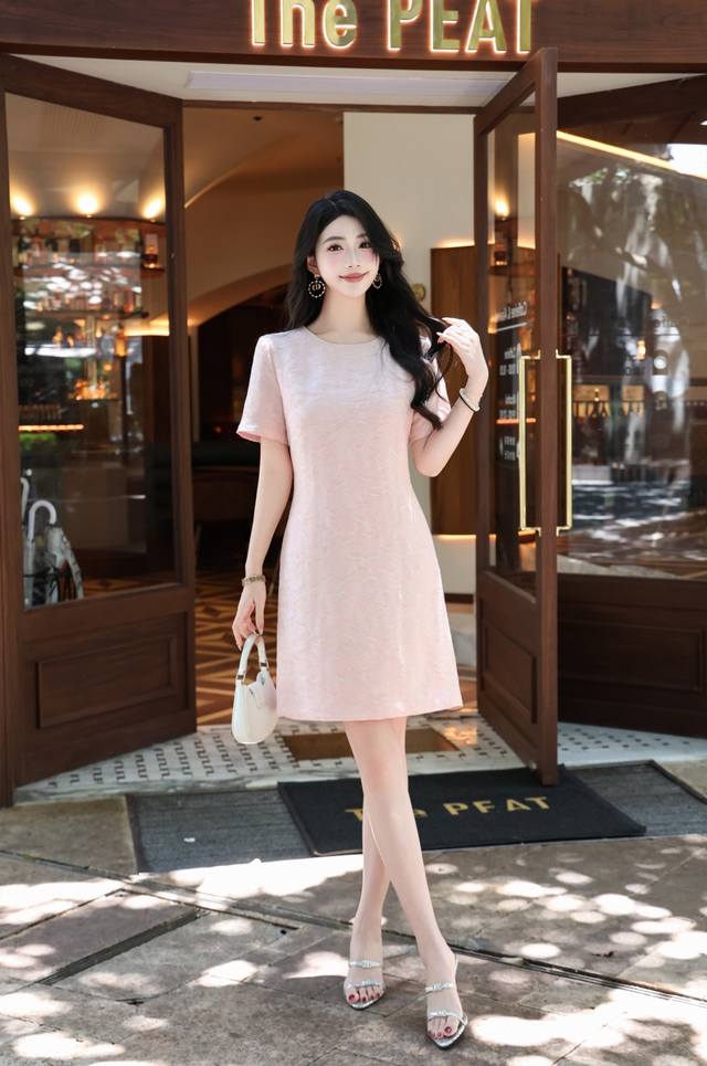 Dress Pink Green S~Xxl 5 Sizes~2025 New Korean Loose Type Heavy Round Neck Print