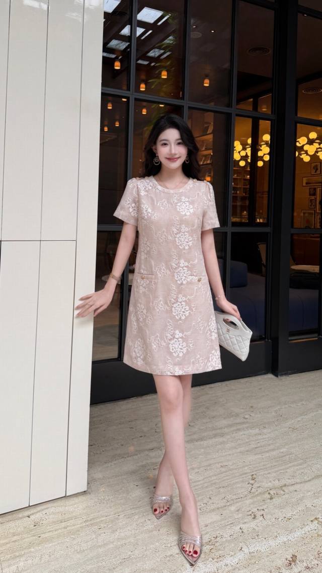 Dress Coffee Color Light Pink S~Xxl 5 Sizes~2025 New High-End Atmosphere Round N