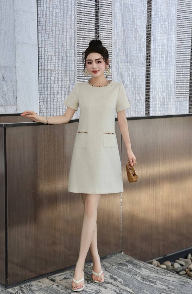 Dress Picture Color S~Xxl5 Sizes 2025 New Heavy Round Neck + Pocket Beaded Jacqu