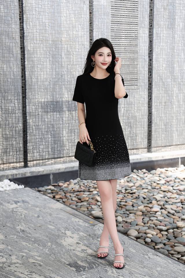 Dress Black Red S-Xxl ~2025 New High-End Atmosphere Full Swing Heavy Hot Diamond