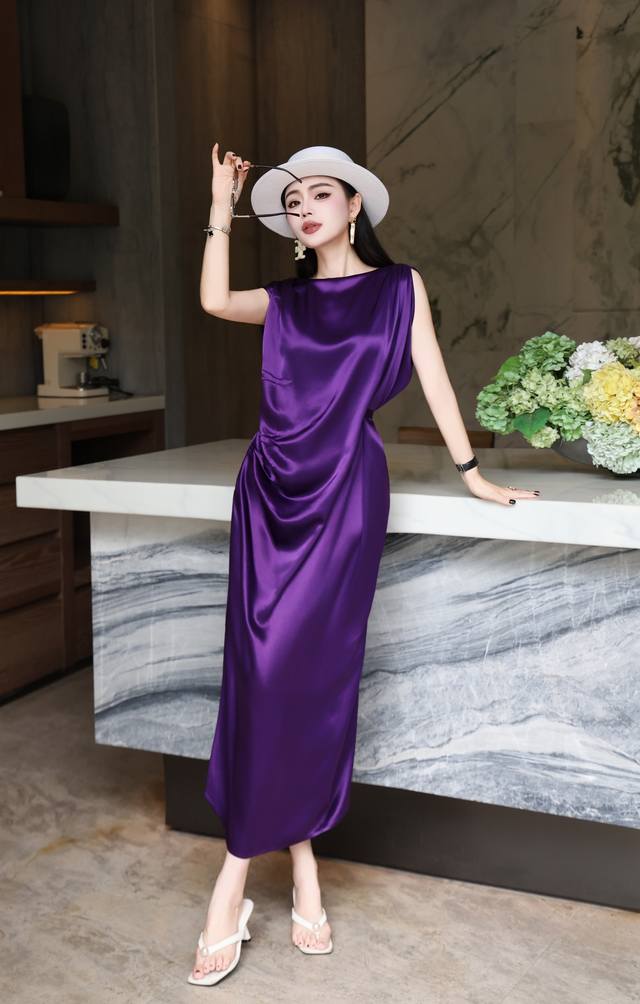 Dress New Acetate Dress - S-Xl- High-Grade Purple Tone Is Not Picky About Skin C