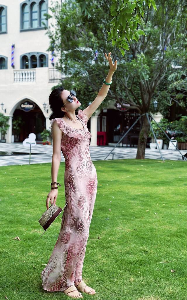 Dress Age-Reducing Front And Back Two-Wear Crepe Print Ruffle Dress Light Pink S