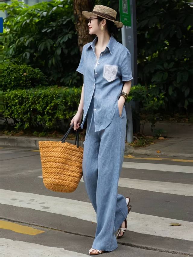 Suit New High Quality 100% Yarn-Dyed Linen Fashion Suit High-Grade Lace Stitchin
