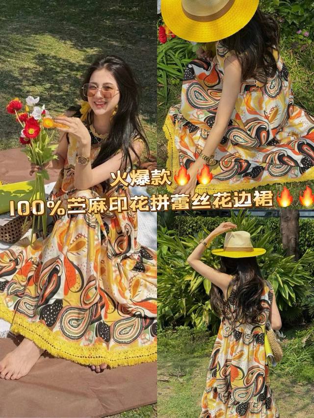Dress Heavy Embroidery Hollow Lace 100% Ramie Dress Bohemian Style Fashion Hot-S