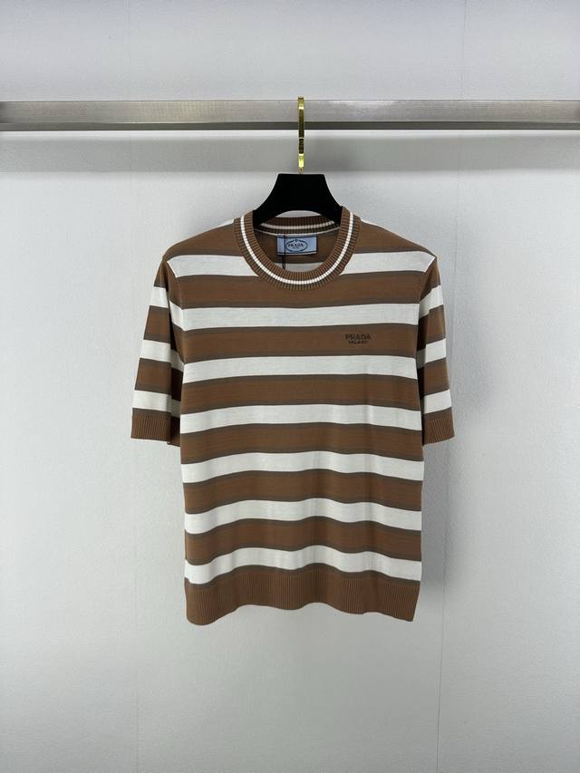 prad* New Details 25 Spring And Summer Latest Striped Knitted Short Sleeves C
