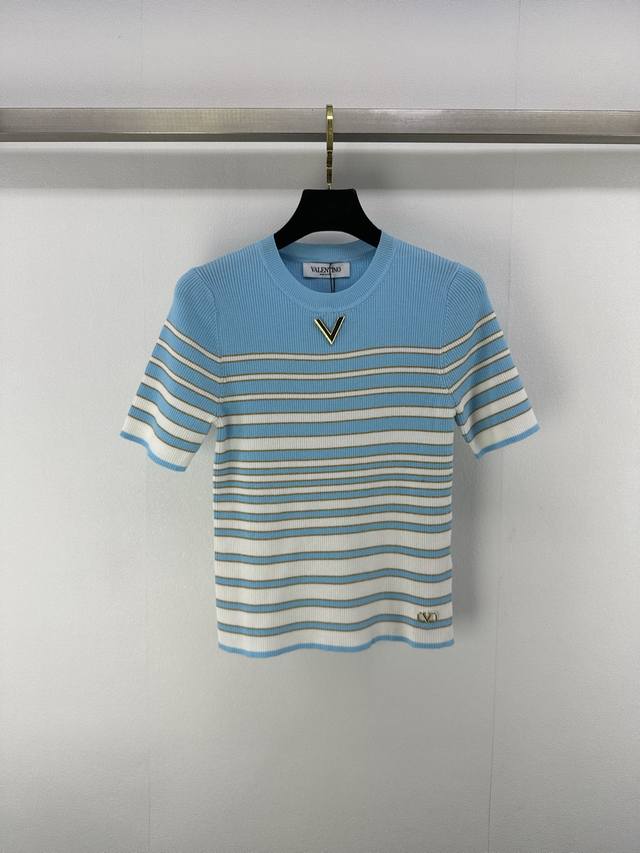 valentin* New Details 25 Spring And Summer New Knitted Round Neck Striped Sho
