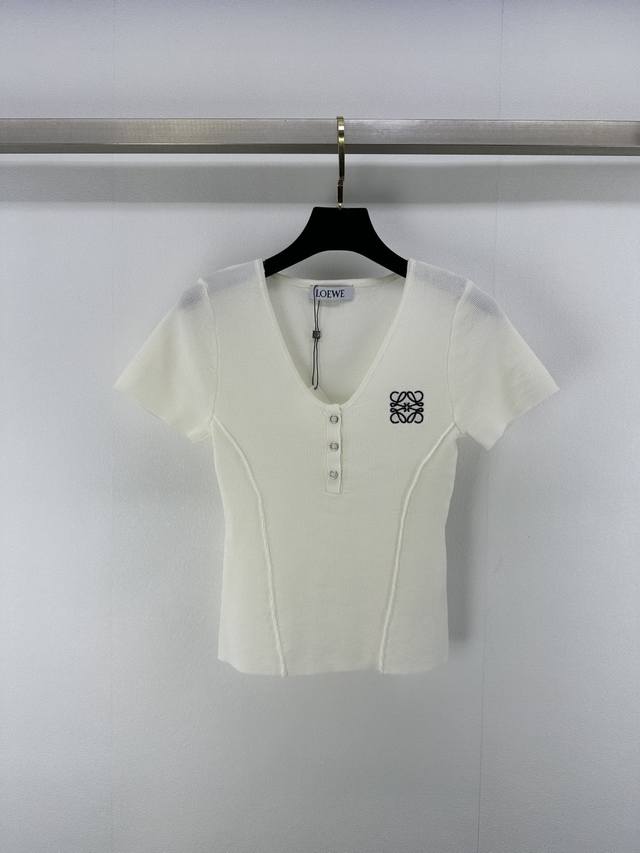 loew*New Details 25 Spring And Summer Latest Small V-Neck Short Sleeve Contra