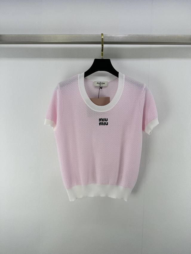miumi* New Details 25 New Summer Knitted Round Neck Logo Short Sleeves Letter