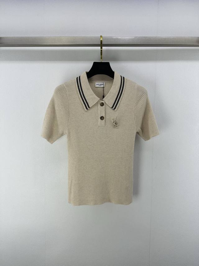 ysl*New Details 25 Spring And Summer Latest Lapel Gold Silk Short Sleeves Cus
