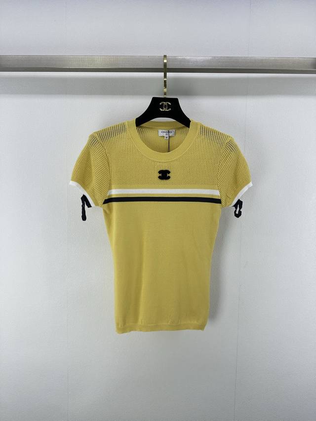 chane* New Details 25 Spring And Summer Latest Flocked Logo Knitted Short Sle
