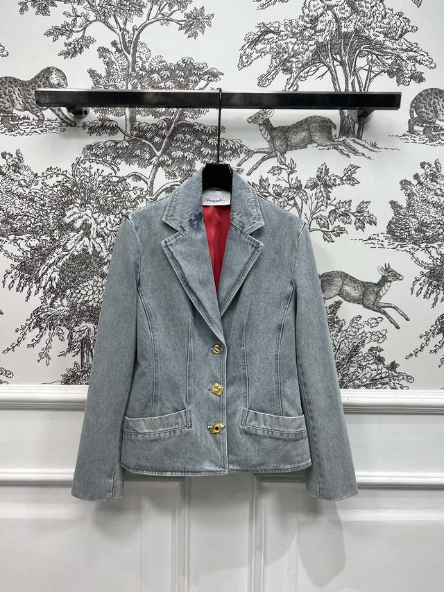 25 Spring And Summer New Style Special-Shaped Button Denim Suit Jacket Temper