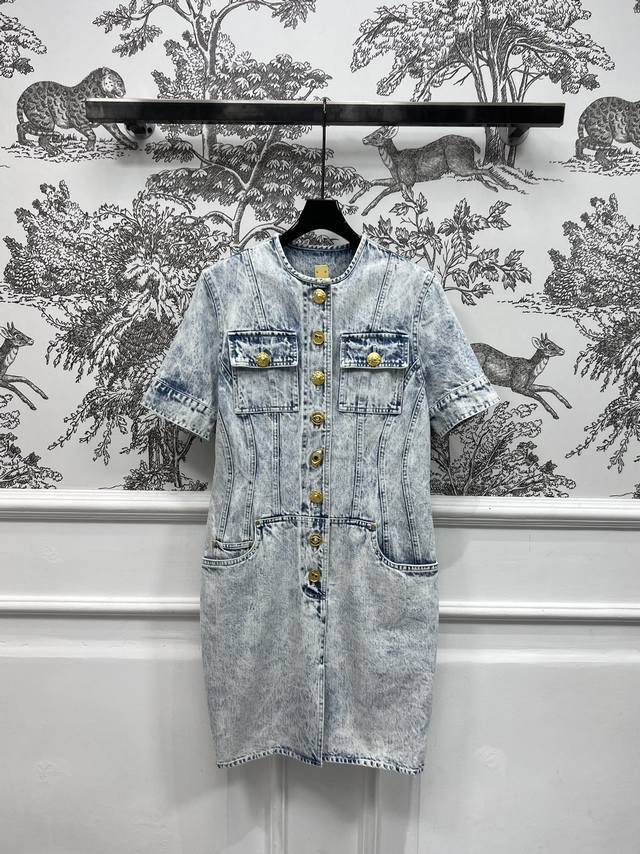 25 Spring And Summer Lock-Lock Buttoned Snowflake Denim Dress. Fashionable An