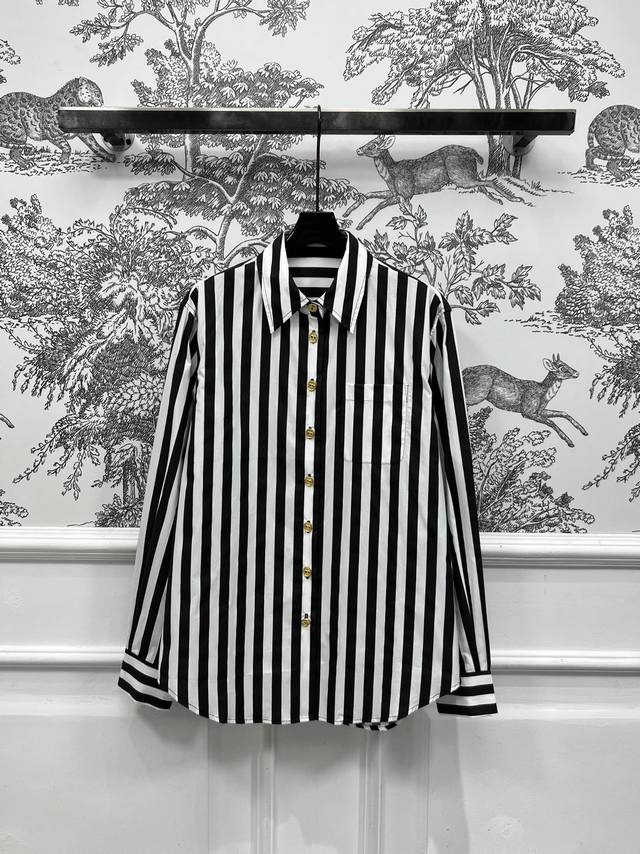 25 Spring And Summer New Black And White Striped Lapel Shirt, Lazy And Handso