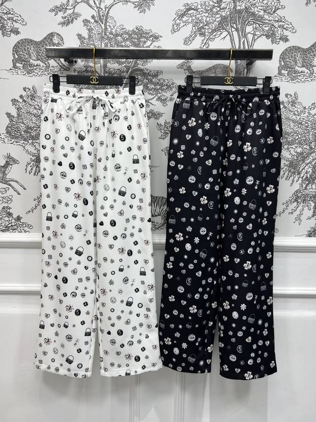 Chanel Style 25 Spring And Summer New Brand Logo Printed Casual Pants Comfortabl