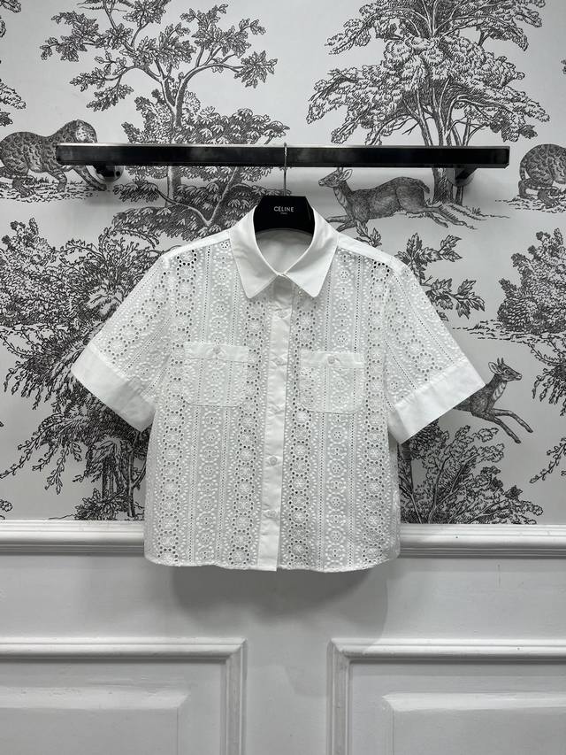 ce Home 25 Spring And Summer New Arc De Triomphe Lace Lapel Short Sleeve Shir