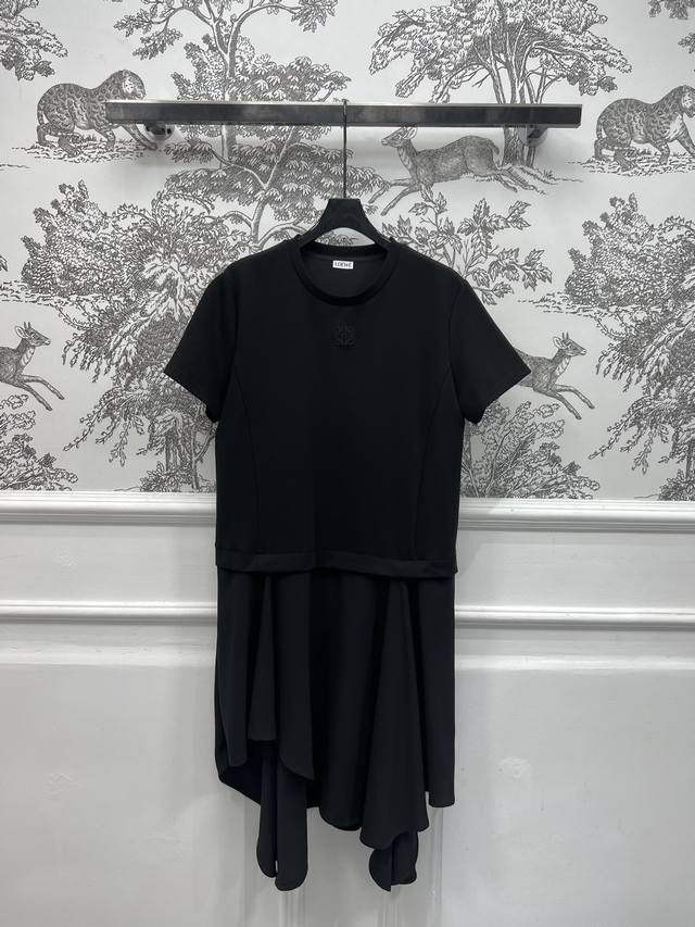 lw 25 Spring And Summer New Round Neck Short Sleeve Splicing Irregular Dress