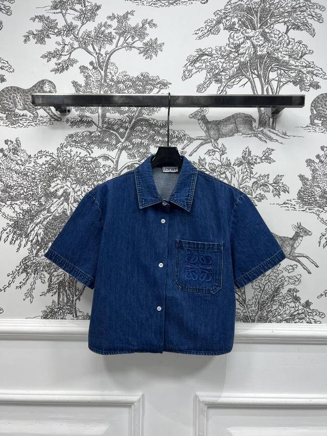 lw 25 Spring And Summer New Logo Embroidery Denim Series Lapel Short-Sleeved