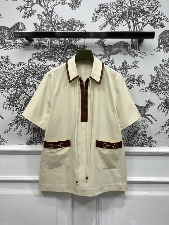 g Home 25 Spring And Summer New Style Lapel Short-Sleeved Dress Brown Leather
