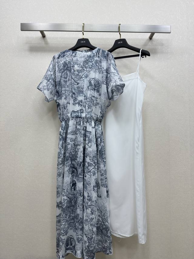 25Ss Dio *New Spring And Summer Animal Jungle Print Long Dress With Flying Sl