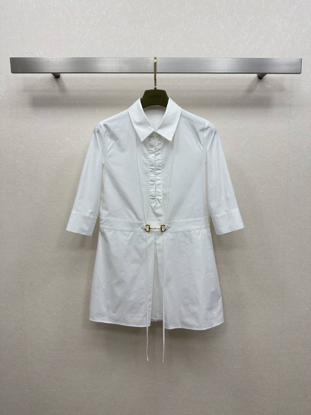 25Ss Gucc*I Spring And Summer New Style Lapel Horsebit Dress With Five-Point