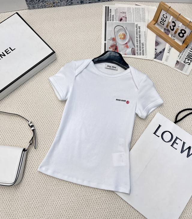 miu Miu25Ss New Sailboat Series White T-Shirt Fashion Attitude In Simplicity