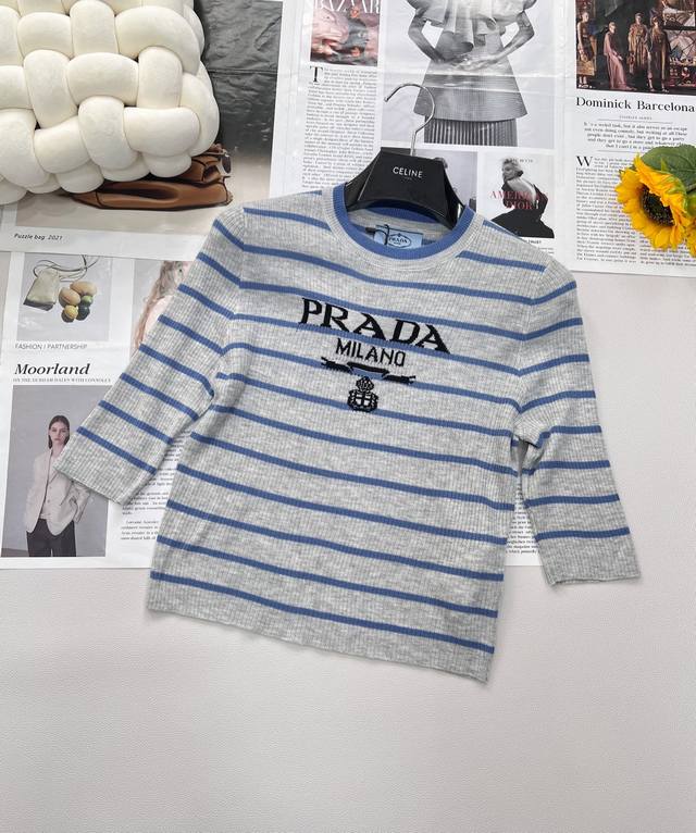 Prada Classic Letter Logo Stripes Casual Versatile Short Knitted Top The Prada S