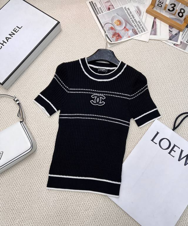 chanel2025 New Arrivalsround Neck Slim Fit Knitted Short Sleevescustomized Yb