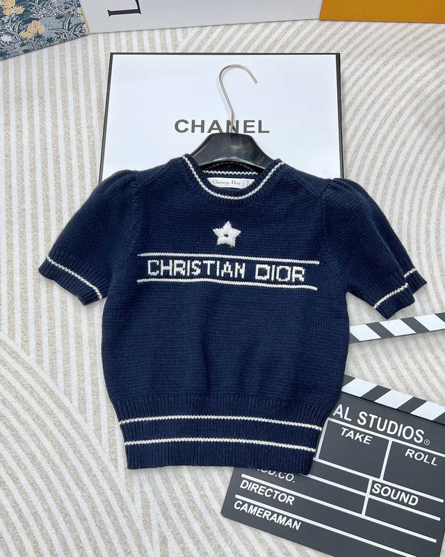 dior Classic Five-Pointed Star Embroidery Short Sleeves Custom Yarn Cute Smal