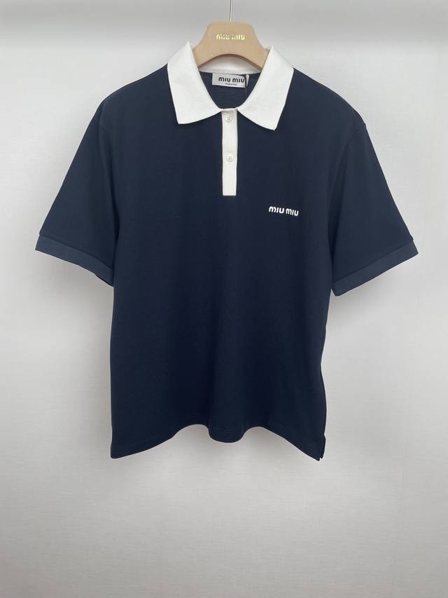miu Short-Sleeved Contrasting Color Collar Polo Shirt Comfortable And Breatha