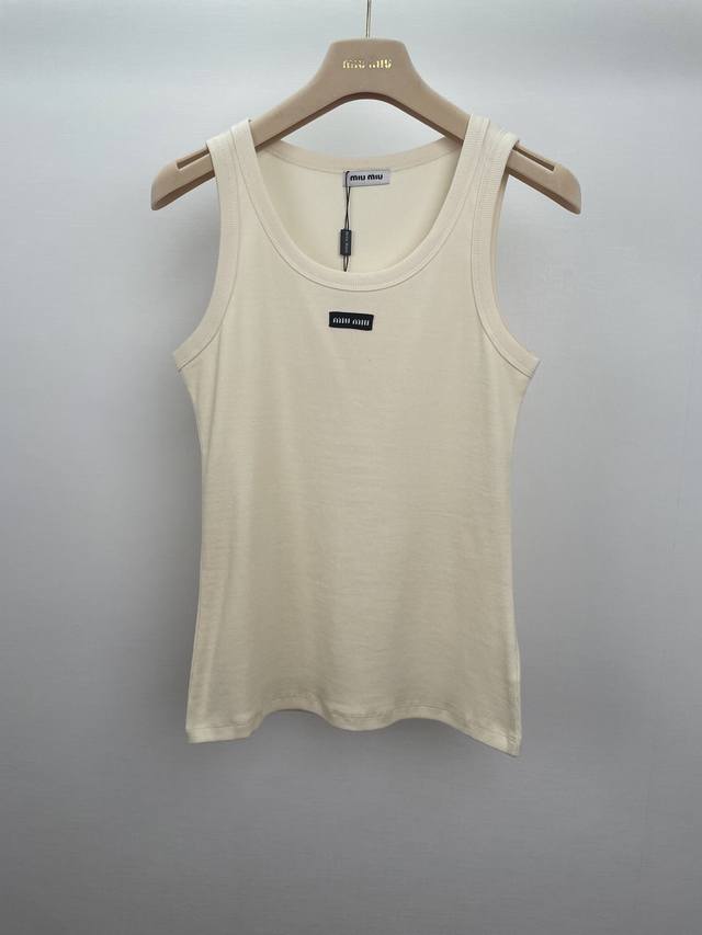 miu Collar Letter Patch Slim Fit Pure Cotton Striped Vest Sml M Size Chest 68