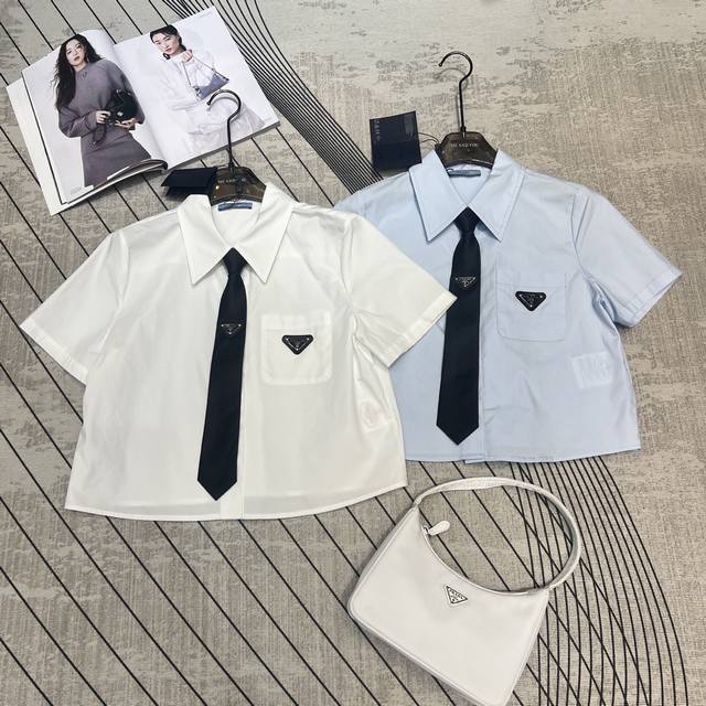 pr141 Prada 2025 Summer New Shirt With Front Patch Pocket And Triangle Logo.