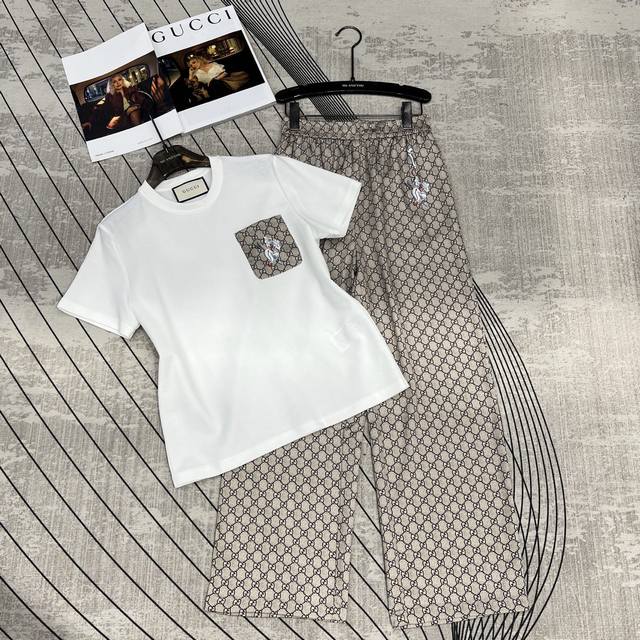 7U33* 2025 Summer New Printed Trousers Short Sleeve T-Shirt Set Pocket Printe