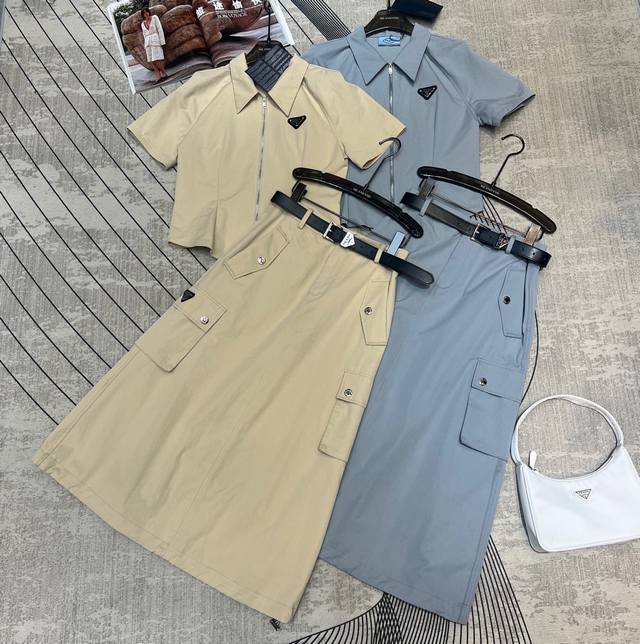 pr141 2025 Summer New Arrival Two-Piece Suit Lapel Waist Zipper Top Triangle