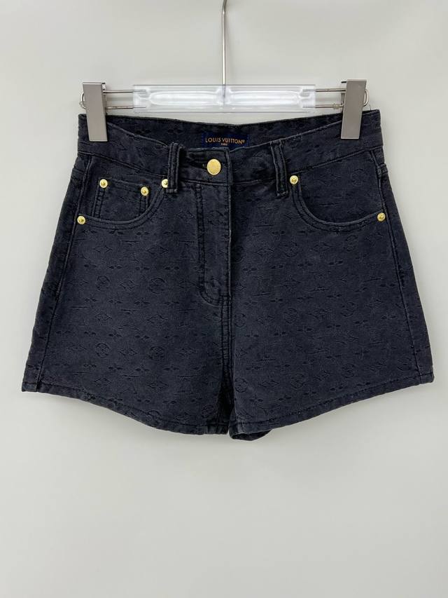 25 New Lv Old Flower Denim Black Shorts Selected Imported Denim Fabric Soft A