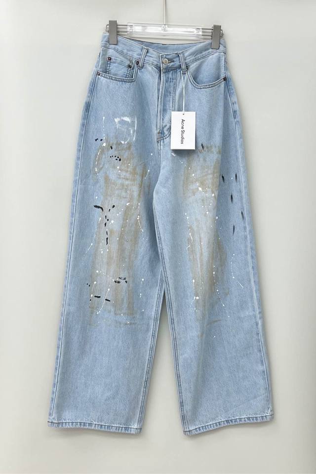 25 New Acn* Ink-Splashed Distressed Loose Jeans The Pants Are Washed, Distres