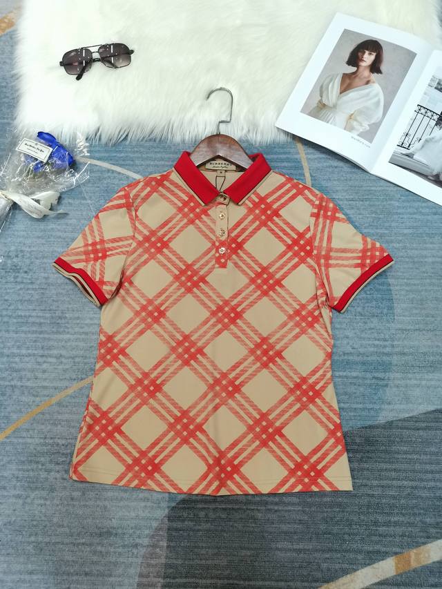 New Burbe*Ry 25 New Large Plaid Polo Shirt Positioning Classic Plaid Pattern Cla