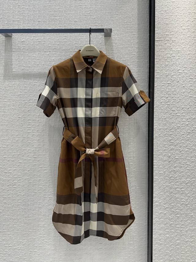 Original Quality Burbe*Ry Early Spring Shirt-Style Short-Sleeved Dress Classic B