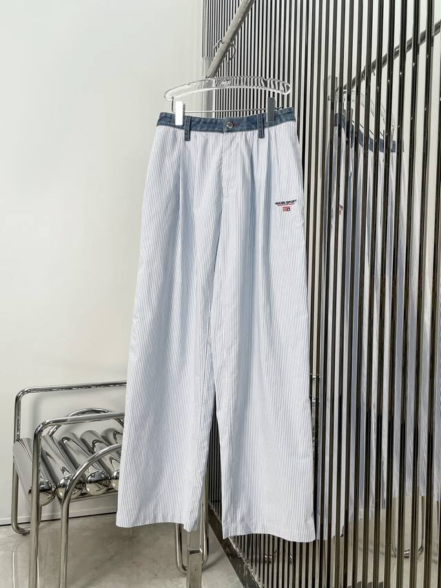 Real Shot Latest Aw 25New Denim Waistband Stitching Striped Pants Size Sml