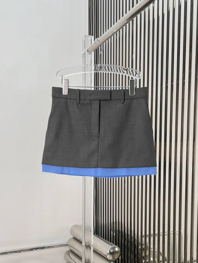 Real Shot Latest Miu 25New Fake Two-Piece One Touch Blue Worsted Wool Suit Skirt
