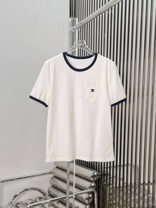 Real Shot Latest Ce 25New Arc De Triomphe Embroidered Pocket Short-Sleeved T-Shi