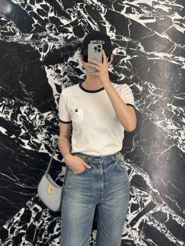 New Ce 25New Arc De Triomphe Embroidered Pocket Short-Sleeved T-Shirt Size Sml